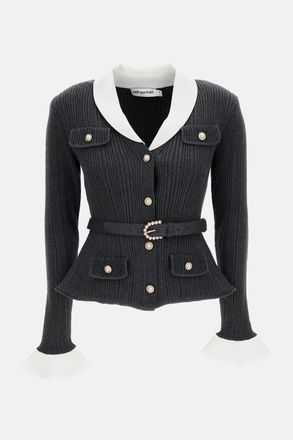 Self Portrait Cardigan In Maglia A Coste