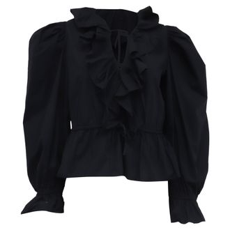 Ulla Johnson Ruffled Collar Blouse in Black Cotton