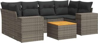 vidaXL Vidaxl - Set De Sof&aacute;s De Jard&iacute;n 7 Piezas Con Cojines Rat&aacute;n Pe Gris