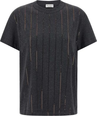 Brunello Cucinelli T-shirt con paillettes - Grigio