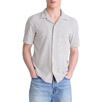 Madewell The Camp Shirt in Seaport Terry in Stripe Petrol Navy at Nordstrom, Size Xx-Large