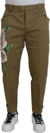 Dolce & Gabbana Broeken, Heren, Beige, L, Katoen, Floral Patroon Chino Broek