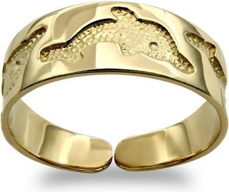 Jewelco London 9ct Gold Leaping Dolphins Carved Flat Toe Ring - JTR002
