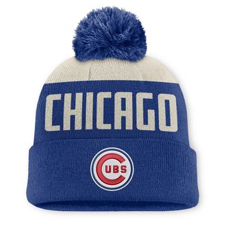 Nike Chicago Cubs Cooperstown Peak Nike Mens MLB Cuffed Pom Beanie in White | NB1603TEC78-5JZ