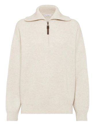 Brunello Cucinelli zip-collar sweater - women - Cashmere - L - Neutrals