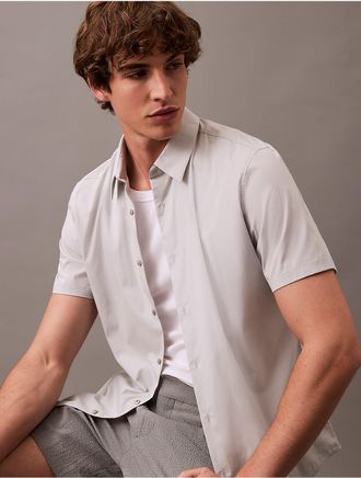 Calvin Klein Mens Cotton Stretch Slim Button-Down Shirt - Grey - XS