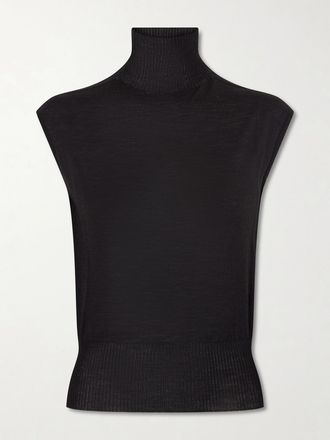 Rick Owens Top A Collo Alto In Lana - Nero