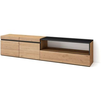 Skraut Home Mobile tv Soggiorno, Ampio spazio a disposizione, 200x45x35cm, Per tv fino a 80, Mobile Soggiorno, Stile moderno, Rovere e nero - Skraut Home