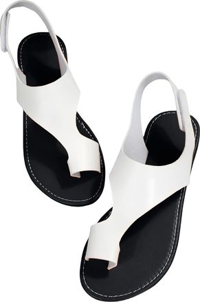 Generic Summer Sandals for Women Thumb Sleeve Solid Color Flat Bottom Roman Beach Summer Casual Platform (White, 5.5)