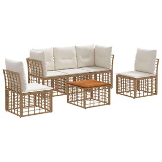 vidaXL Conjunto De Sof&aacute;s De Exterior 6 Pcs Natural Y Crema Poli&eacute;ster Vidaxl