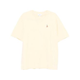 Maison Kitsun&eacute; T-Shirts, male, Yellow, Size: XL Round Neck Short Sleeve T-Shirt