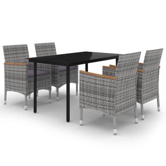 vidaXL Vidaxl - Set Comedor De Jard&iacute;n 5 Pzas Y Cojines Rat&aacute;n Sint&eacute;tico Y Vidrio