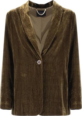 Nenette Shimmer Ribbed Velvet Blazer - Dames - Blazers - Groen - M - Polyester - Jassen