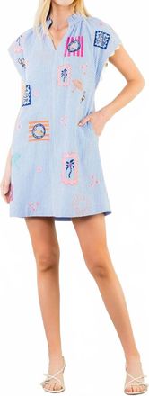 THML Clothing Coastal Stitch Mini Dress In Blue Gingham