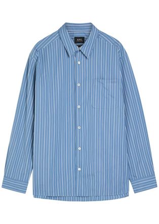 A.P.C. Striped Cotton-poplin Shirt - Light Blue - XL