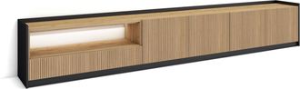 Skraut Home Skraut Home - Mueble Tv, Televisi&oacute;n, Muebles De Sal&oacute;n, Almacenaje, 310x37x50cm, Para Tv Hasta 80, Led, Estilo Moderno, Roble Y Negro