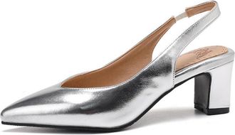 Generic Womens Mid Block Heel Wedding Pumps Slip on Bridal Sandals Pointed Toe Slingback Party Prom Dress Shoes,Silver,7.5 UK