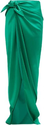 Balenciaga Smaragdgroene Satijnen Omslagrok - Dames - Maxi Rokken - Groen - S - Satijn - Rokken