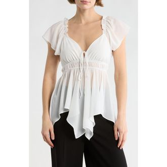 NSR Flutter Sleeve Chiffon Top in Ivory at Nordstrom Rack, Size X-Large