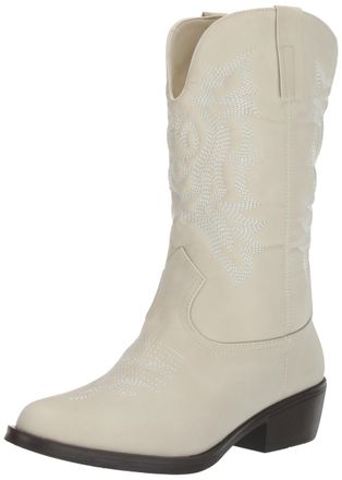 Yoki GILARD Womens Cowgirl Boots - Western Cowboy Boots Women with Classic Embroidered Stitch and Calf High Shaft, Beige, 4.5 UK