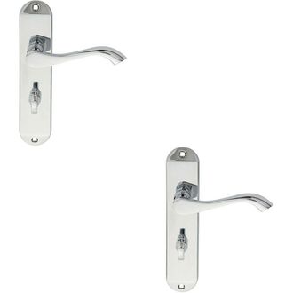 Loops 2x PAIR Curved Lever on Chamfered Bathroom Backplate 180 x 40mm Polished Chrome