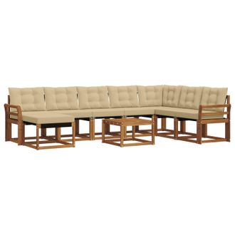 vidaXL Conjunto De Sof&aacute;s De Exterior Con Coj&iacute;n 9 Pcs Natural Y Beige Vidaxl