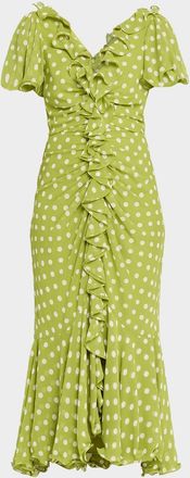 Cinq à Sept Camille Polka Dot Ruffled Midi Dress