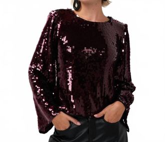 Esqualo Fylla Flared Sleeve Sequin Top In Maroon