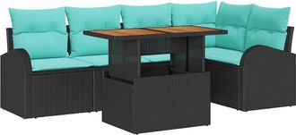 vidaXL Conjunto De Sof&aacute; De Jard&iacute;n 6 Uds. Negro Polirat&aacute;n Vidaxl