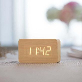 OEM Reloj Despertador Digital De Madera Con Brillo Ajustable, Control Por Voz, Reloj Rectangular Led Que Muestra La Hora Y La Temperatura, Decoraci&oacute;n Para