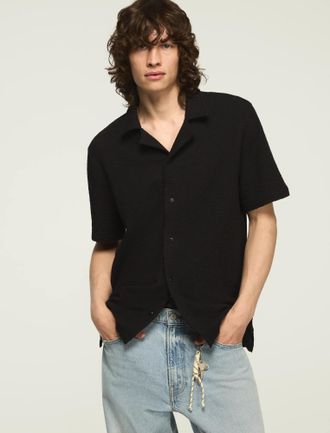 Lucky Brand Mens Seersucker Short Sleeve Knit Shirt