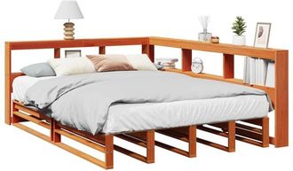 vidaXL Cama Con Estanter&iacute;a Sin Colch&oacute;n Madera Maciza Marr&oacute;n 140x200 Cm Vidaxl