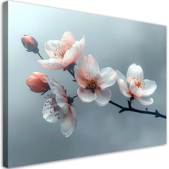 Feeby Impresi&oacute;n De Imagen Magnolias Con Capullos Rosas Sobre Fondo Azul 100x70