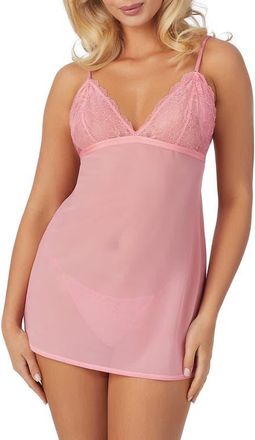 OnGossamer Luxe Lace Chemise & Thong Set in Plumeria at Nordstrom, Size X-Small