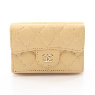 Chanel Beige Grained Calfskin Wallet (Tri-Fold) (Pre-Owned)