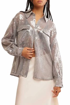 Free People Disco Margarita Buttondown Shirt In Silver