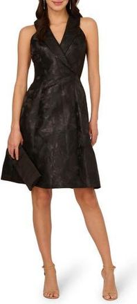 Adrianna Papell Metallic Floral Jacquard Sleeveless Fit & Flare Cocktail Dress in Black at Nordstrom Rack, Size 16