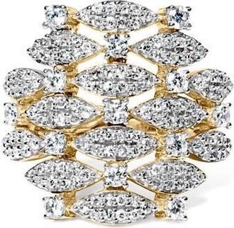 House of Brilliance 14K Gold 1.0 Cttw Diamond Geometric Stacked Open Cocktail Ring in Yellow Gold at Nordstrom, Size 8