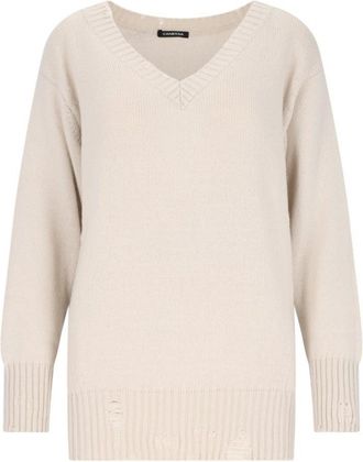 Canessa Destroyed Details Sweater In Cream Cashmere
