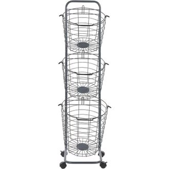 Beliani Carro De Almacenamiento 3 Niveles Metal Gris Cestas Con Asas Giratorias Accesorio Cocina Ba&ntilde;o Toallas Peri&oacute;dico Frutas Verduras Ayapal