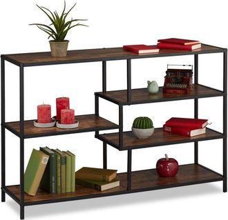 Relaxdays Relaxdays - Estantería Estilo Industrial, 5 Baldas, Efecto Madera, Sideboard Vintage, 79x115x33 cm, Marrón Oscuro/Negro