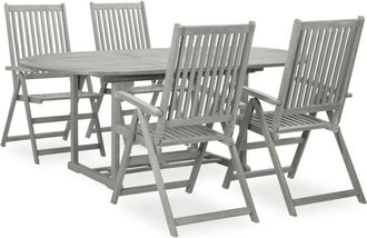 vidaXL 5 Piece Garden Dining Set (150-200)x100cm Solid Acacia Wood Grey Vidaxl
