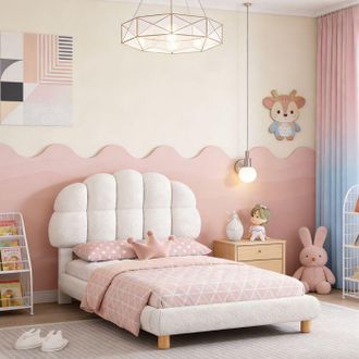 OEM Cama Infantil - Cama Individual 90x200 - Cabecero Ajustable - Somier De Lamas - Blanco