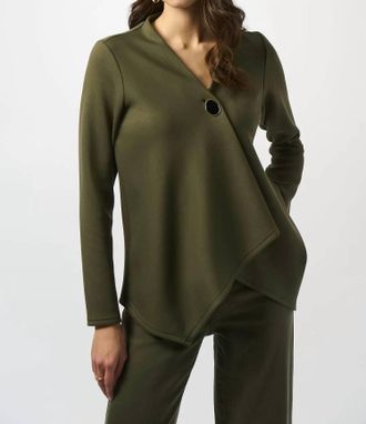 Joseph Ribkoff Asymmetrical V-Neck Button Front Jacket In Khaki