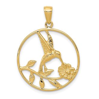 Diamond2Deal 14k Yellow Gold Hummingbird in Round Frame Pendant