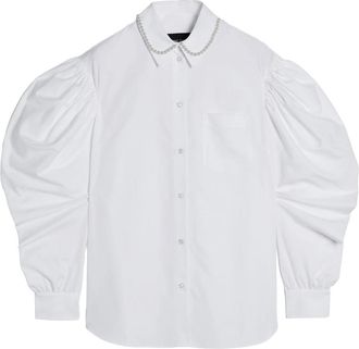 Simone Rocha Beaded Collar Oversized Shirt - Dames - Overhemden - Wit - 3XS - Katoen - Overhemden