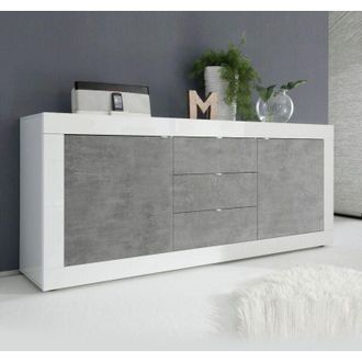 Homemania Homemania - Madia linea Basic con 2 ante e 3 cassetti in finitura Bianco lucido e Beton