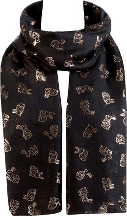 World of Shawls New Sparkling Bunny Rabbit Print Ladies Celebrity Style Scarves Maxi, Scarf, Wrap, Sarong, Shawls (Gold Rabbit - Black)