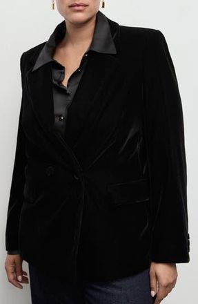 Mango Double Breasted Velvet Blazer in Black at Nordstrom Rack, Size Small