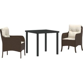 vidaXL Conjunto De Comedor De Jard&iacute;n Con Coj&iacute;n 3 Pcs Marr&oacute;n Polirat&aacute;n Vidaxl